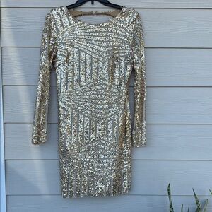 NWT Women’s Golld Sequin Panelled Holiday Dress Size 10